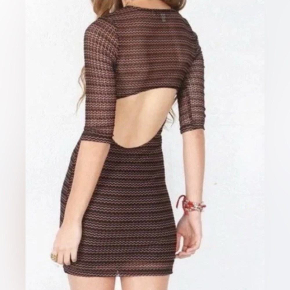 Woman LOVERS + FRIENDS REVOLVE black Brown Zig Zag Knit Bodycon Dress Sz Large